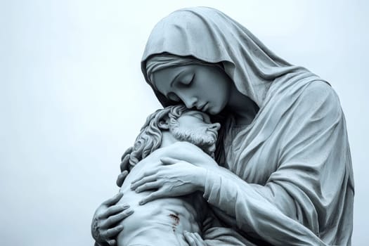 Mother of God with the dying Jesus in her arms. AI generative.