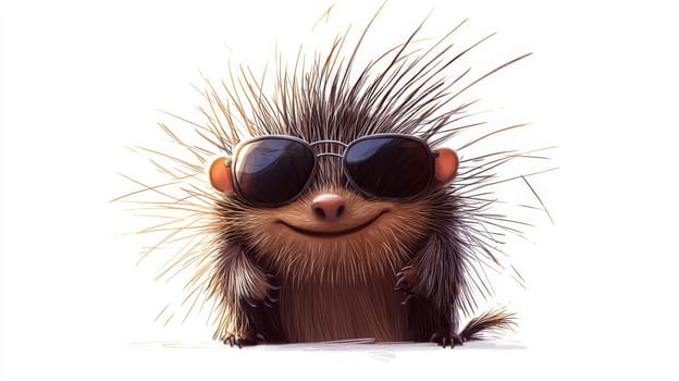 This playful image showcases a smiling, anthropomorphized porcupine wearing stylish sunglasses, radiating confidence and charm on a clean white background. With a cheerful expression and spiky character, it brings a touch of fun and personality.