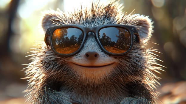 This playful image showcases a smiling, anthropomorphized porcupine wearing stylish sunglasses, radiating confidence and charm on a clean white background. With a cheerful expression and spiky character, it brings a touch of fun and personality.