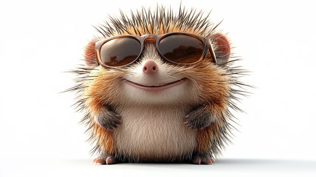This playful image showcases a smiling, anthropomorphized porcupine wearing stylish sunglasses, radiating confidence and charm on a clean white background. With a cheerful expression and spiky character, it brings a touch of fun and personality.