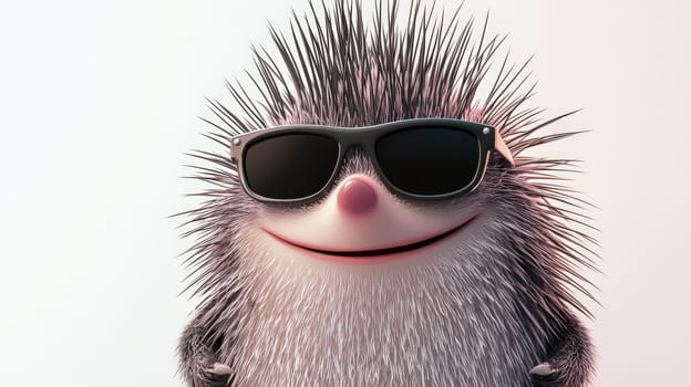 This playful image showcases a smiling, anthropomorphized porcupine wearing stylish sunglasses, radiating confidence and charm on a clean white background. With a cheerful expression and spiky character, it brings a touch of fun and personality.
