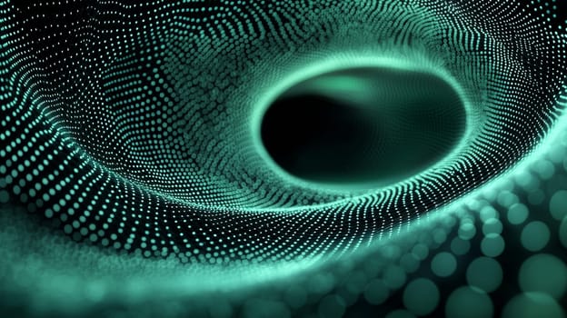 A captivating abstract background featuring a grid pattern in green and black tones. The intricate design is rendered in hyper-detail with high resolution, offering a sharp and immersive visual experience. High contrast and 3D rendering techniques create depth, enhancing the geometric structure of the grid and making it a bold and dynamic composition.
