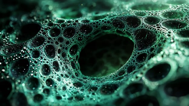 A captivating abstract background featuring a grid pattern in green and black tones. The intricate design is rendered in hyper-detail with high resolution, offering a sharp and immersive visual experience. High contrast and 3D rendering techniques create depth, enhancing the geometric structure of the grid and making it a bold and dynamic composition.