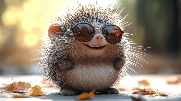 This playful image showcases a smiling, anthropomorphized porcupine wearing stylish sunglasses, radiating confidence and charm on a clean white background. With a cheerful expression and spiky character, it brings a touch of fun and personality.
