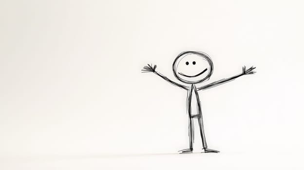 A simple, clean image featuring a classic stick figure on a plain white background, emphasizing minimalism and clarity. This versatile illustration conveys concepts of simplicity, communication, and universality.