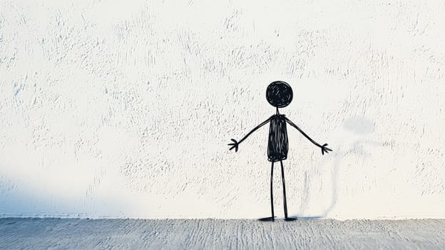 A simple, clean image featuring a classic stick figure on a plain white background, emphasizing minimalism and clarity. This versatile illustration conveys concepts of simplicity, communication, and universality.