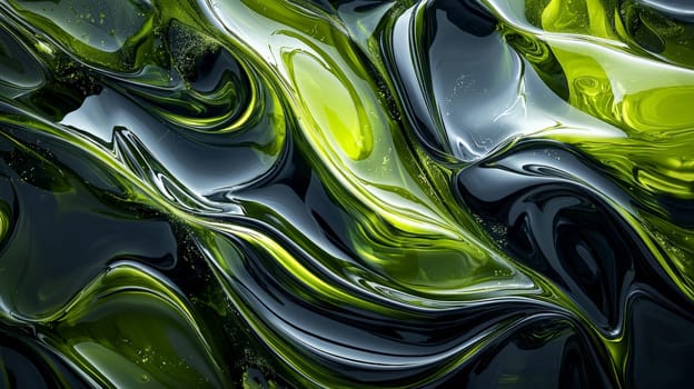 A visually striking abstract composition featuring a blend of green and black tones in a cubistic style. The image showcases intricate geometric shapes and sharp angles, rendered in hyper-detail and high resolution. The use of high contrast and 3D rendering techniques adds depth and complexity to the artwork, making it a captivating and dynamic visual experience.