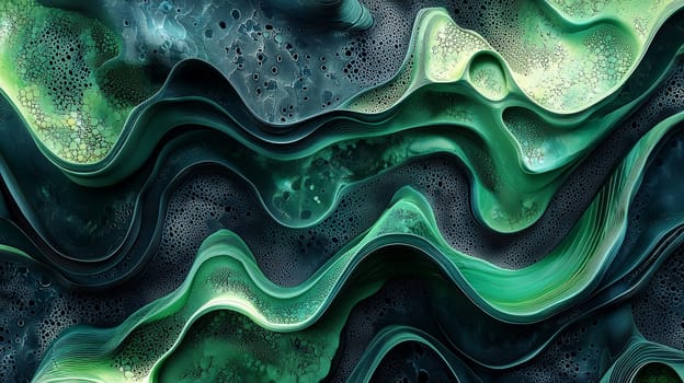 A visually striking abstract composition featuring a blend of green and black tones in a cubistic style. The image showcases intricate geometric shapes and sharp angles, rendered in hyper-detail and high resolution. The use of high contrast and 3D rendering techniques adds depth and complexity to the artwork, making it a captivating and dynamic visual experience.