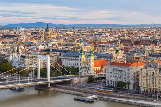 Budapest, Hungary- September 28 2024: Aerial view of Budapest at the sunrise in autumn, Hungary