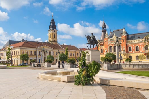 Oradea, Romania - October 07, 2024: View of Unity Square in the old town of Oradea, Western Transylvania, Romania