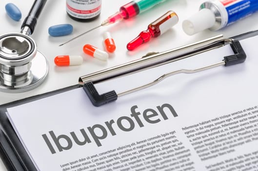 Ibuprofen written on a clipboard
