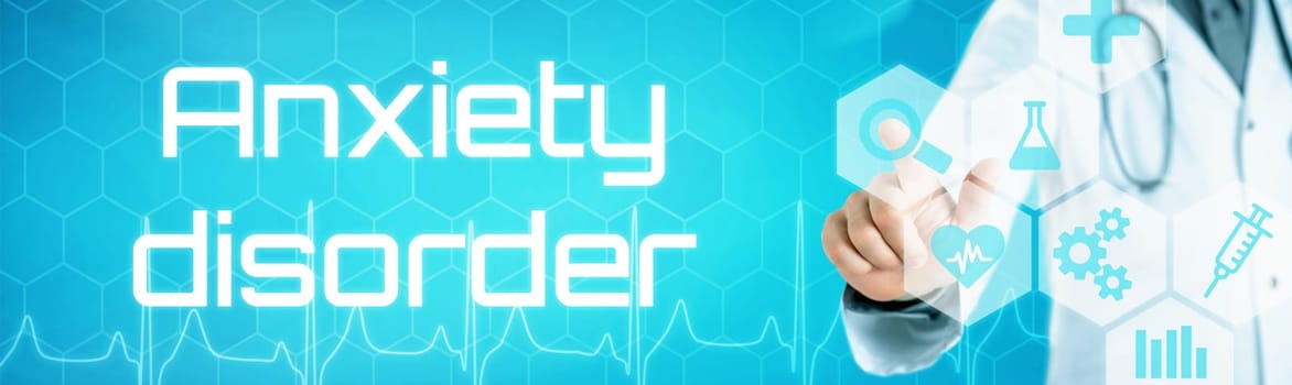 Doctor touching an icon on a futuristic interface - Anxiety disorder