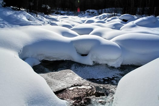 A section of the river free of snow and ice. The nature of baikal.