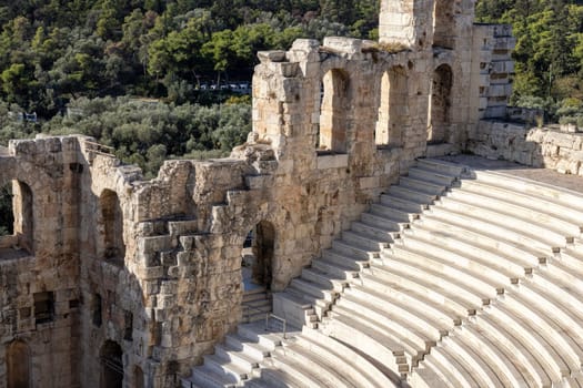 Athens, Greece - October 17, 2022: Theatre of Dionysus, remains of the ancient Greek theatre situated on the southern slope of the Acropolis hill