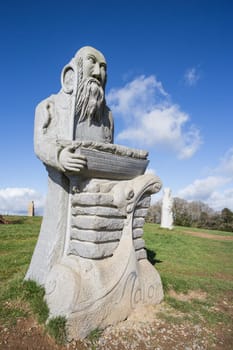 Carnoët, Bretagne, France - March 22th 2017 : Granite statue of Saint-Malo in the Valley of the Saints