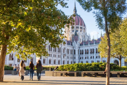 Budapest, Hungary- September 29 2024: The Hungarian Parliament in Budapest viewed from the gardensin in Hungary