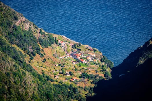 High angle view on Ribeira Funda near Seixal on Madeira island, Portugal