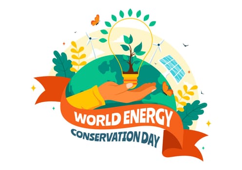 World Energy Conservation Day Vector Illustration the importance of Saving the Planet with a Green and Eco Friendly, featuring a Lamp and Earth