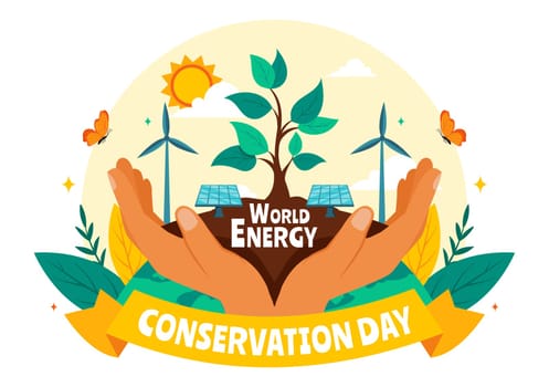 World Energy Conservation Day Vector Illustration the importance of Saving the Planet with a Green and Eco Friendly, featuring a Lamp and Earth