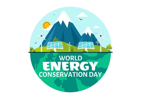 World Energy Conservation Day Vector Illustration the importance of Saving the Planet with a Green and Eco Friendly, featuring a Lamp and Earth