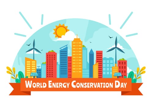 World Energy Conservation Day Vector Illustration the importance of Saving the Planet with a Green and Eco Friendly, featuring a Lamp and Earth