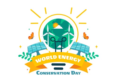 World Energy Conservation Day Vector Illustration the importance of Saving the Planet with a Green and Eco Friendly, featuring a Lamp and Earth