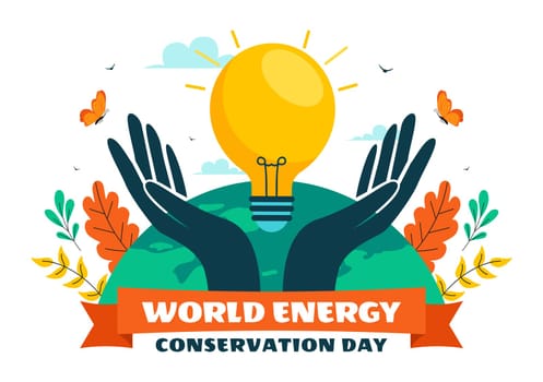 World Energy Conservation Day Vector Illustration the importance of Saving the Planet with a Green and Eco Friendly, featuring a Lamp and Earth