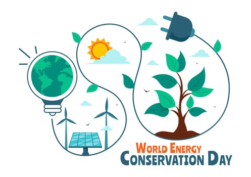 World Energy Conservation Day Vector Illustration the importance of Saving the Planet with a Green and Eco Friendly, featuring a Lamp and Earth