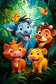 Illustration for children, savannah animals. AI generative.