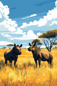Illustration for children, savannah animals. AI generative.