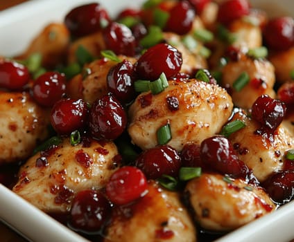 Sweet and spicy chicken with cranberries. AI generative.
