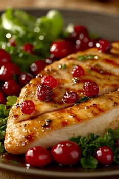 Sweet and spicy chicken with cranberries. AI generative.