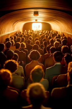 People watching the movie in the theater. AI generative.