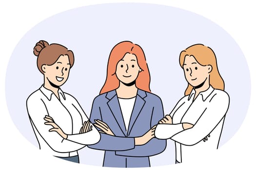 Successful business women stand with arms crossed and show confidence in professionalism