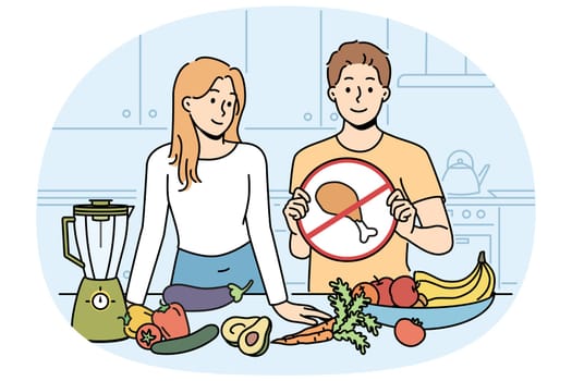 Cooking vegan show with man and woman standing in kitchen
