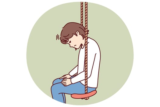 Little girl is sad sitting in swing due to lack of friends or long wait of parents from work. Lonely preteen girl needs friends and peers after moving house and moving to new school