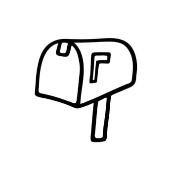 Doodle post or email Mailbox Icon or logo, hand drawn with thin black line. Communication, newsletter, message concept. Isolated on white background. Vector illustration