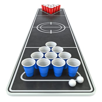 Beer pong front view 3D rendering illustration isolated on white background