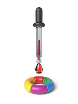 Eyedropper with small color wheel 3D rendering illustration isolated on white background