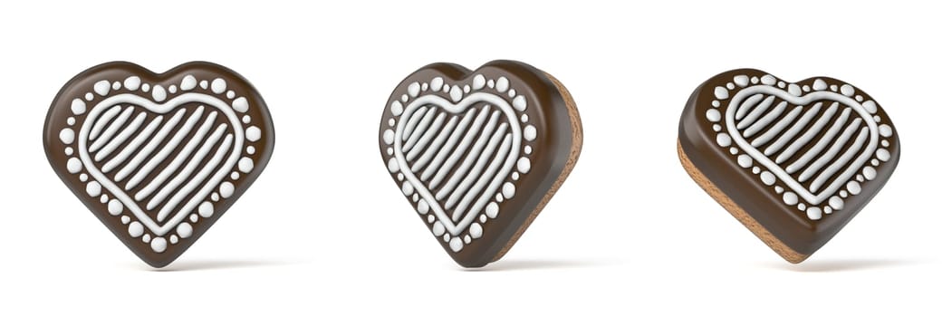 Heart shaped gingerbread 3D rendering illustration isolated on white background