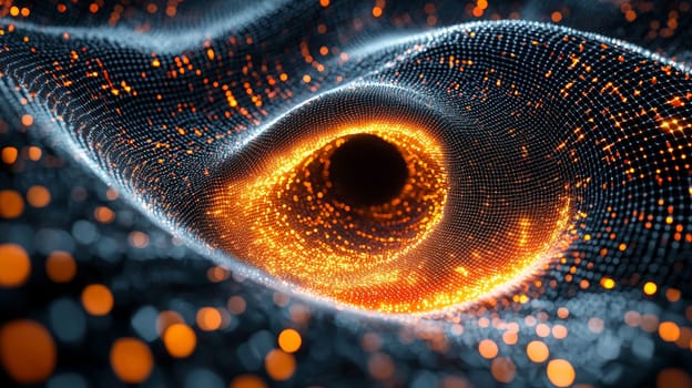 A high-resolution 3D rendering showcasing an intricate orange and black grid pattern. This hyper-detailed and high-contrast abstract design combines geometric precision with a modern, dynamic feel, creating a visually stunning digital composition.