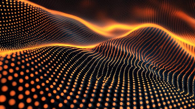 A high-resolution 3D rendering showcasing an intricate orange and black grid pattern. This hyper-detailed and high-contrast abstract design combines geometric precision with a modern, dynamic feel, creating a visually stunning digital composition.