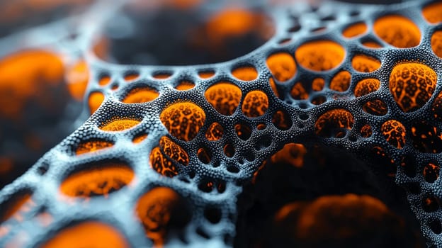 A hyper-detailed 3D rendering showcasing an abstract orange and black biogenic-inspired design. The high-resolution and high-contrast composition captures intricate organic forms, merging natural motifs with futuristic aesthetics for a visually compelling effect.