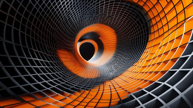 This hyper-detailed 3D rendering features an abstract orange and black grid pattern, presented in high resolution with exceptional contrast and quality. The design captures a sense of depth and precision, making it ideal for modern, tech-focused visual projects.