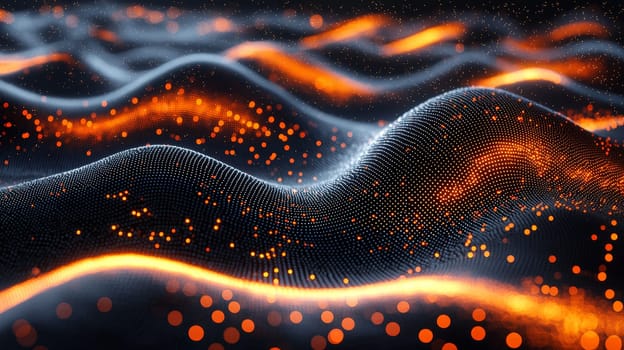 This hyper-detailed 3D rendering features an abstract orange and black grid pattern, presented in high resolution with exceptional contrast and quality. The design captures a sense of depth and precision, making it ideal for modern, tech-focused visual projects.