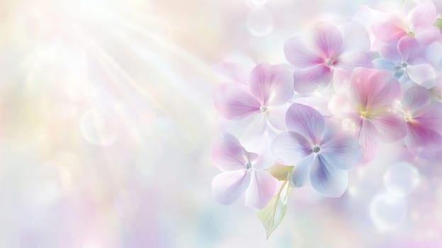 Delicate pink hydrangea flowers with soft bokeh light background, AI Generated