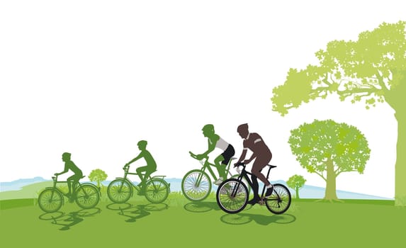 Cycling with the family in nature Illustration