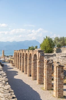 Italy travel destination. Grottoes of Catullus, antique Roman villa in Sirmione, Lake of Garda - 1st century AD