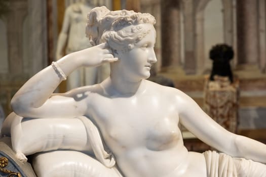 Rome, Italy - 28 December 2023: Paolina Borghese Bonaparte as Venus Victrix, by sculptor Antonio Canova, 1808 - white marble
