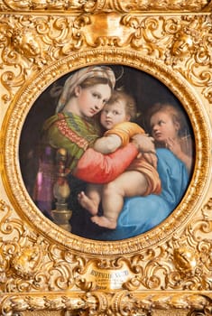 Florence, Italy - 27 June 2023: The Madonna of the Chair, named Madonna della Seggiola, by Raffaello Sanzio, named Raphael, executed c. 1513